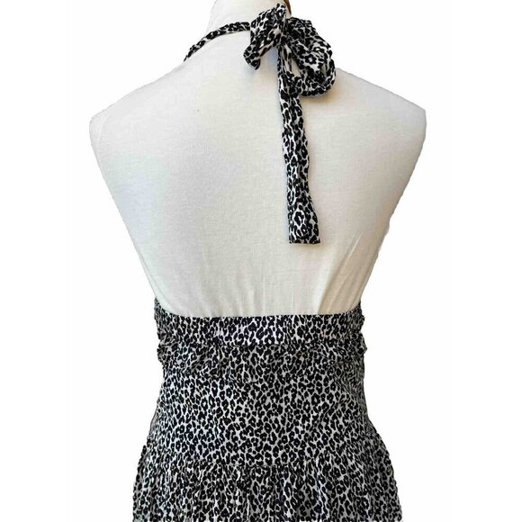 Warehouse Halter Neck light Hi Lo Midi Fit and Flare Black Leopard Dress 10 US - Picture 5 of 11
